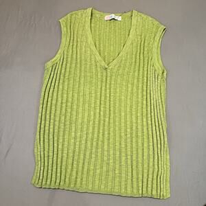 Free People Beach Women’s L Green Ribbed Knit Sweater Vest Veda Stretch linen